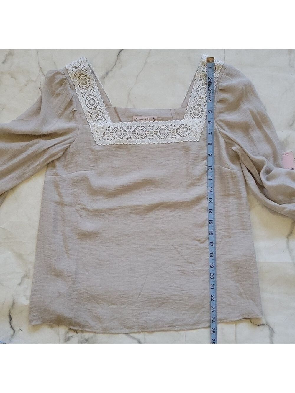 Nanette Lepore Lace Trim Square Neck 3/4 Sleeve Blouse - Picture 10 of 12